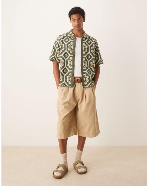 Abercrombie & Fitch Brown Knitted Four Leaf Clover Crochet Print Shirt for men