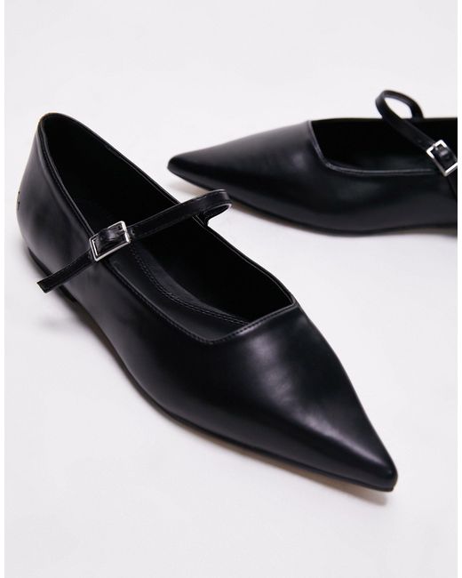 TOPSHOP Black Ava Pointed Toe Ballet Flat Shoe