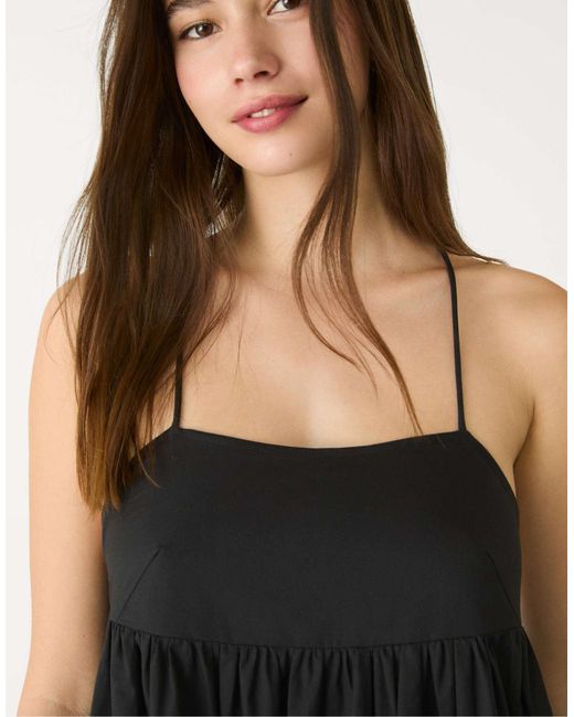 Stradivarius Black – langes kleid aus popeline