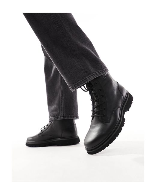 Calvin Klein Black Leather Lace Up Boots for men