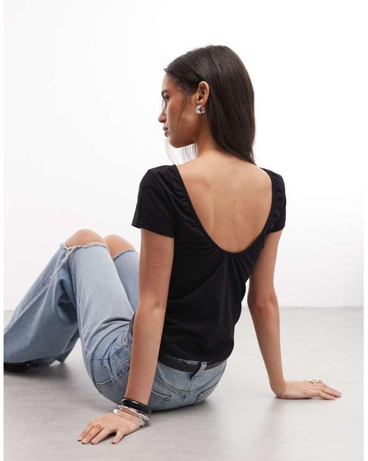 Monki Blue Open Back T-shirt