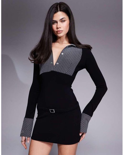 I.AM.GIA Black Sharah Contrast Shirt Buckle Waist Detail Mini Dress