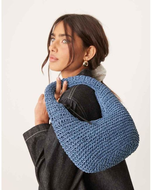 ASOS Gehaakte Schoudertas Van Stro in het Gray