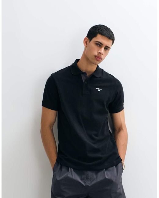 Barbour Blue Short Sleeve Pique Tailored Logo Polo Shirt for men