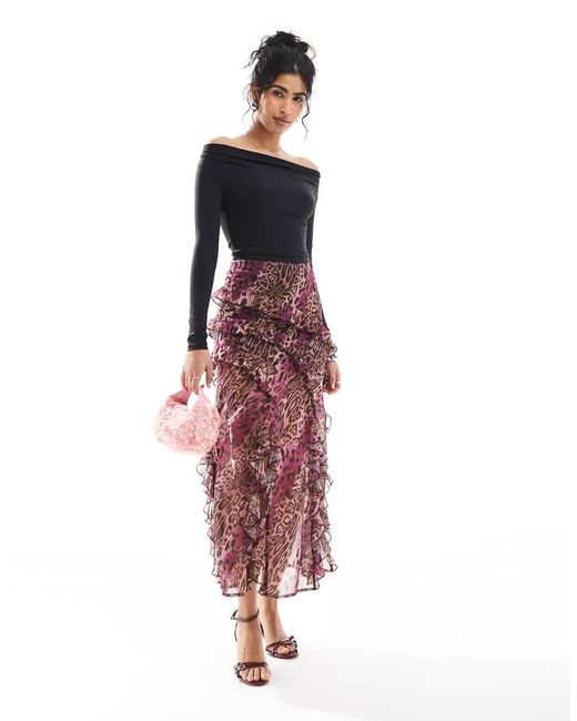 Miss Selfridge Midi-Rok Met Ruches En Stroken in het Red