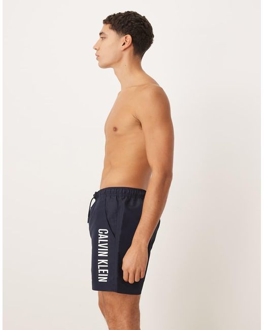 Calvin Klein Blue Contrast Side Script Swim Trunks for men