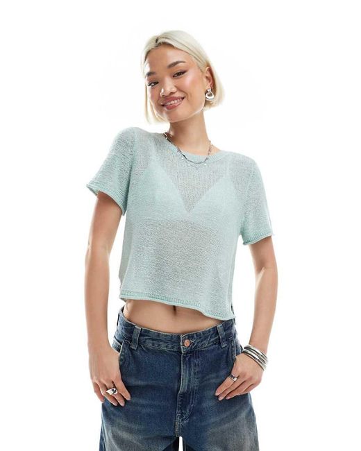 ONLY Blue Short Sleeve Knitted Top