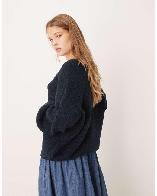 Jdy Blue Oversized Reversible Knit Jumper