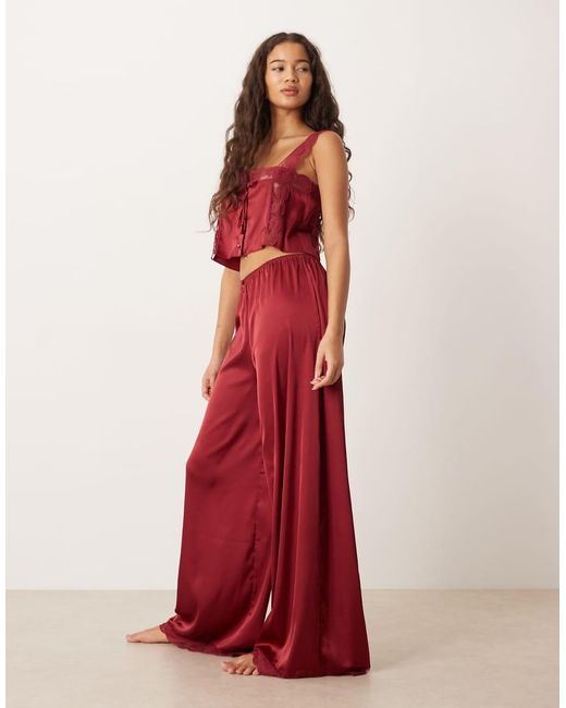 KAT THE LABEL Red Cindy Mix And Match Wide Leg Trousers