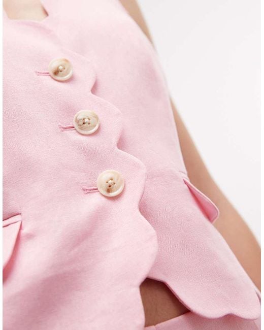 River Island Pink Scallop Linen Waistcoat