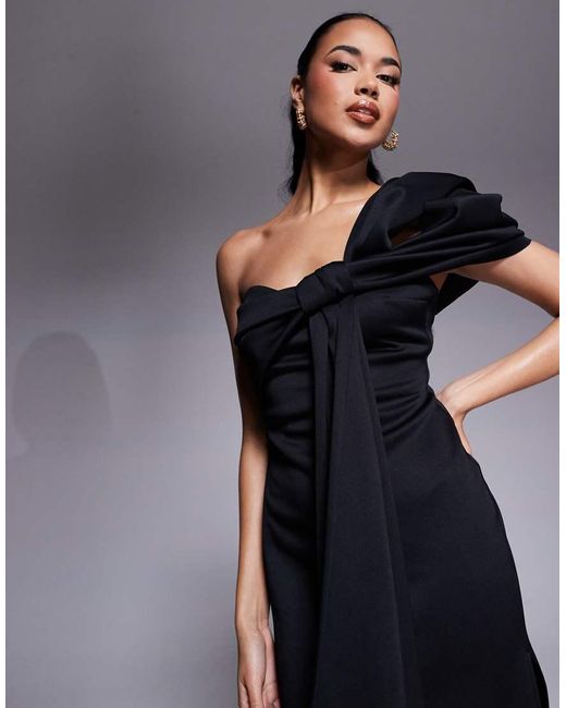 Vestido Midi Asimétrico Con Detalle De Lazo De Tejido Efecto Neopreno De ASOS de color Blue