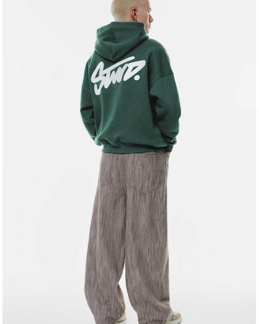 Pull&Bear Green Stwd Embroidered Logo Hoodie for men
