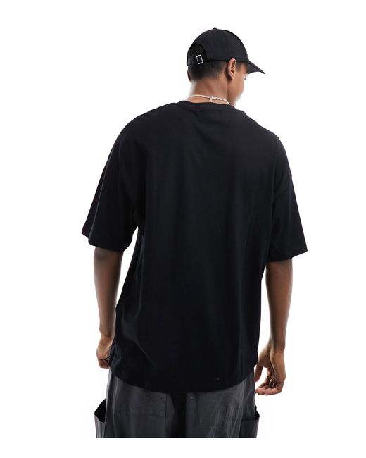 ADPT Black Oversized T-shirt With City Chest Embroidery for men