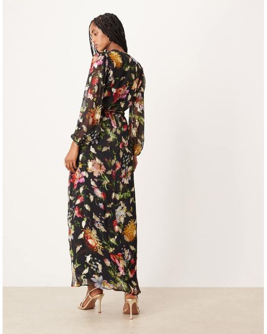 Hope & Ivy Natural Wrap Front Maxi Dress