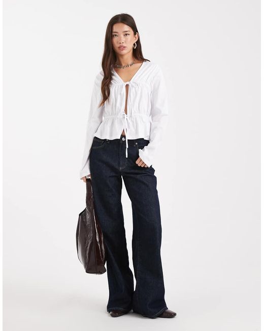 ASOS White Long Sleeve T-shirt With Tie Panel Detail