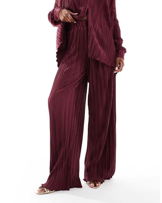 4th & Reckless Red Plisse Elastic Waist Wide Leg Pants