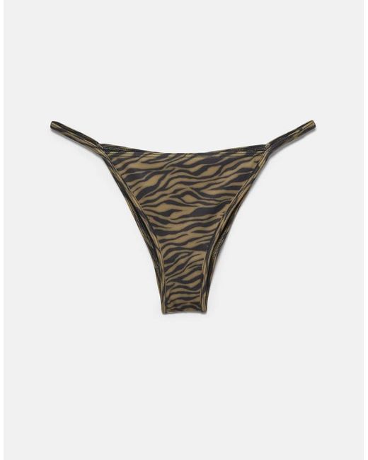 Pull&Bear Natural Zebra Print Gathered Bikini Bottoms