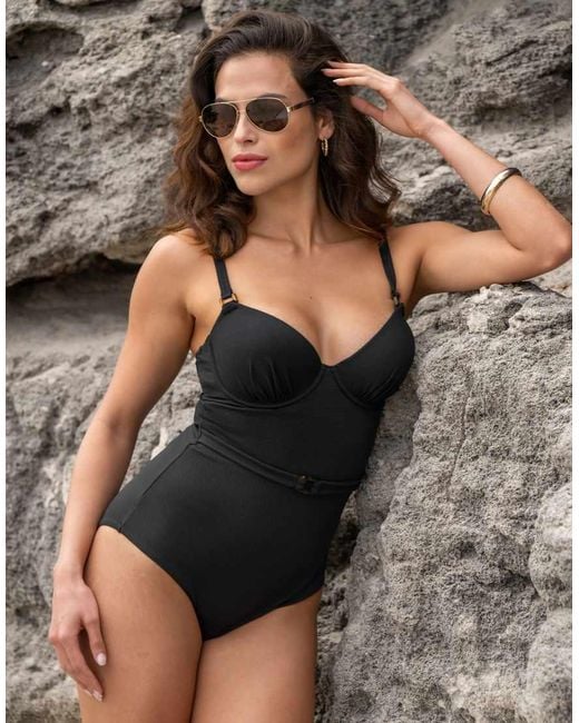 Pour Moi Black Hawaii Textured Underwired Lightly Padded Swimsuit