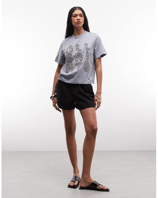 AllSaints Gray Ella Lisa Short Sleeve Embellished Logo T-shirt