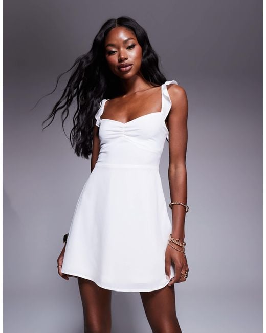 Princess Polly Purple Sweetheart Neckline Flutter Sleeve Lace Up Back Detail Mini Dress