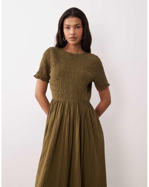 Nobody's Child Natural Leah Shirred Midi Dress With Full Skirt