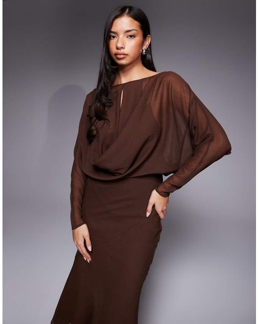 ASOS Brown Slouchy Hip Bias Cut Asymmetric Midi Dress