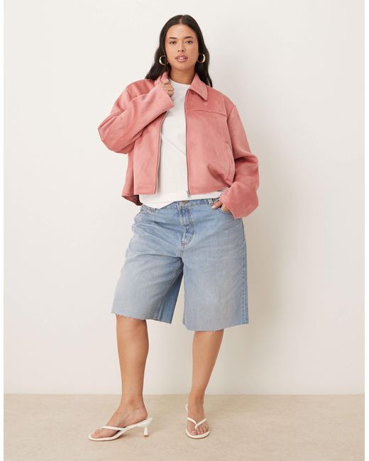 ASOS Red Asos Design Curve Faux Suede Top Collar Jacket