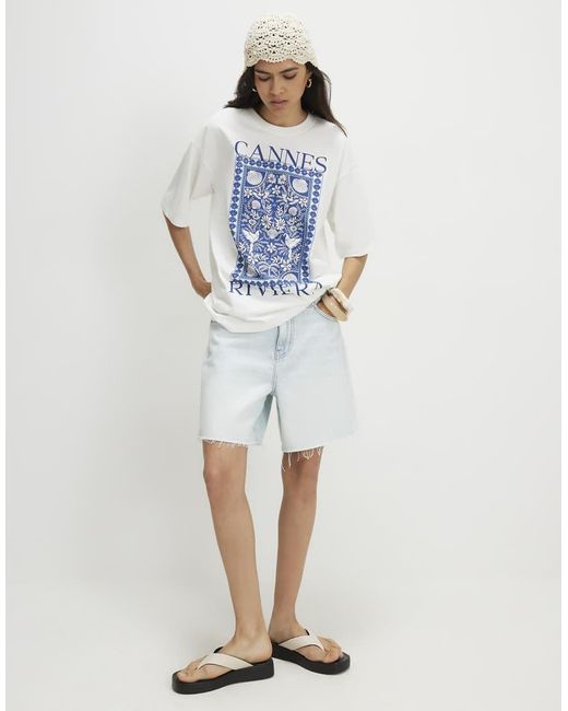River Island Blue Cotton Cannes Graphic T-Shirt