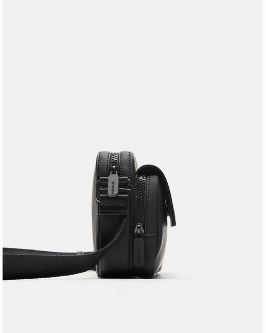Pull&Bear Black Rubberised Crossbody Bag for men