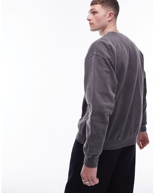 Topman Gray Oversized Fit Sweatshirt With Spider Tattoo Embroidery for men