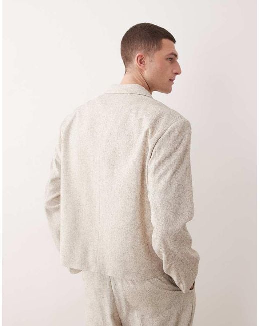 ASOS Natural Double Breasted Boxy Cropped Suit Jacket for men