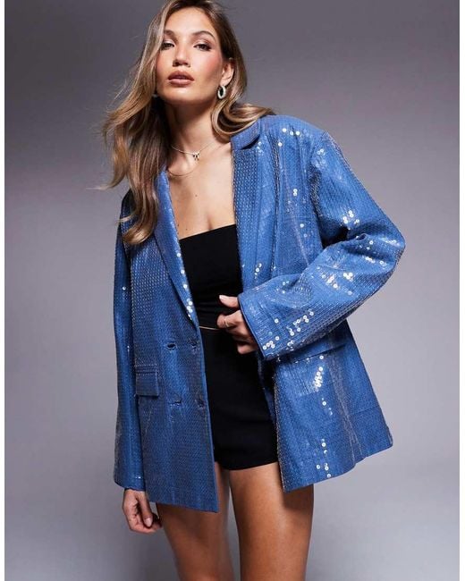 ASOS Blue Oversized Sequin Blazer Dress
