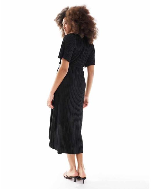 Y.A.S Black Plisse Wrap Midi Dress