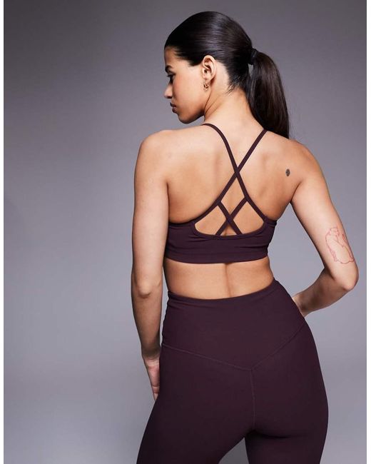 4505 Purple Micro Rib Light Support Strappy Sports Bra With Removeable Padding