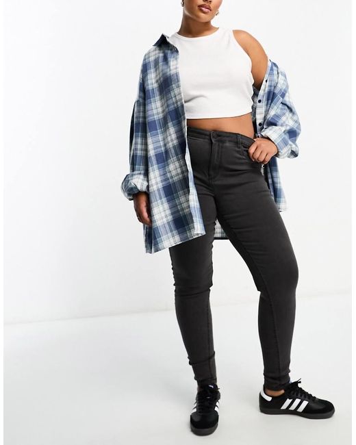 Noisy May Gray High Waisted Skinny Jeans