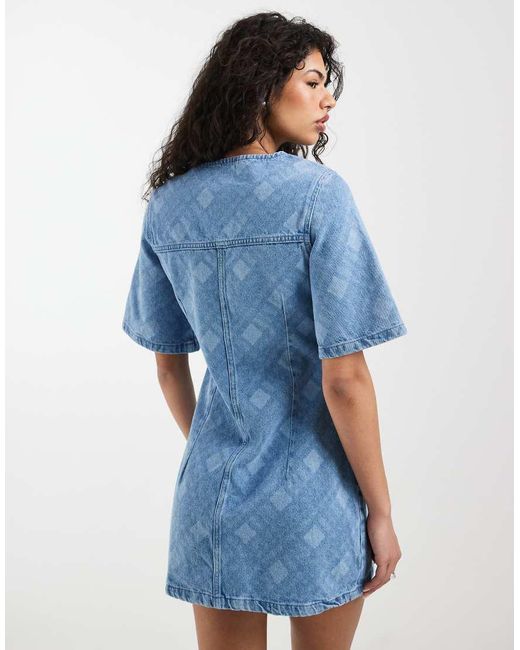 ASOS Blue Denim V-neck Short Sleeve Dress