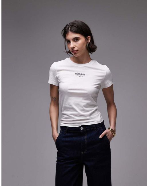 Camiseta Blanco Hueso Básica De Corte Slim Con Logo De Tommy Hilfiger de color Brown