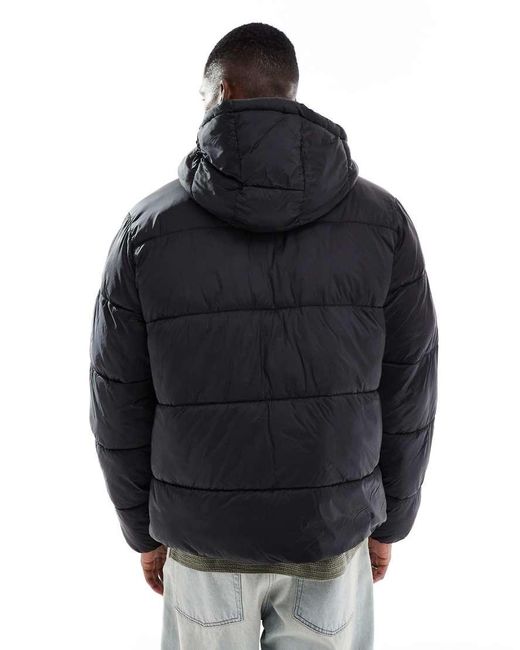 Jack & Jones Black Hooded Puffer Jacket With Sheen for men