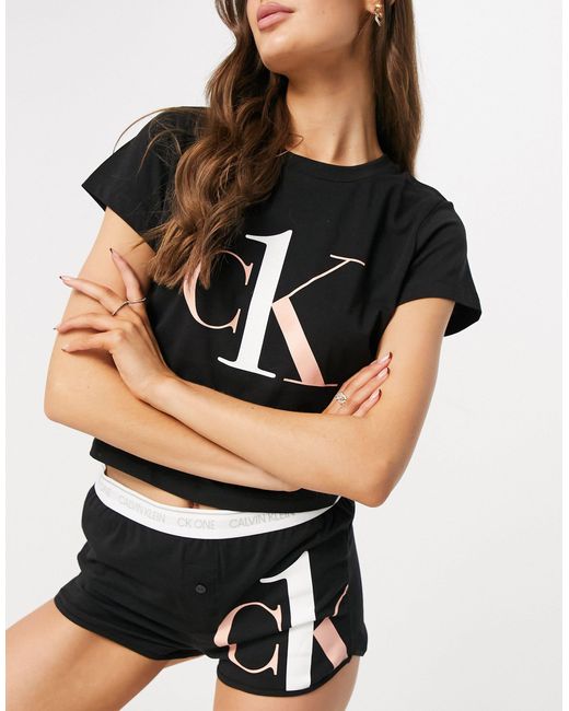 Calvin Klein Black Ck One Logo T-shirt Short Pyjama Set