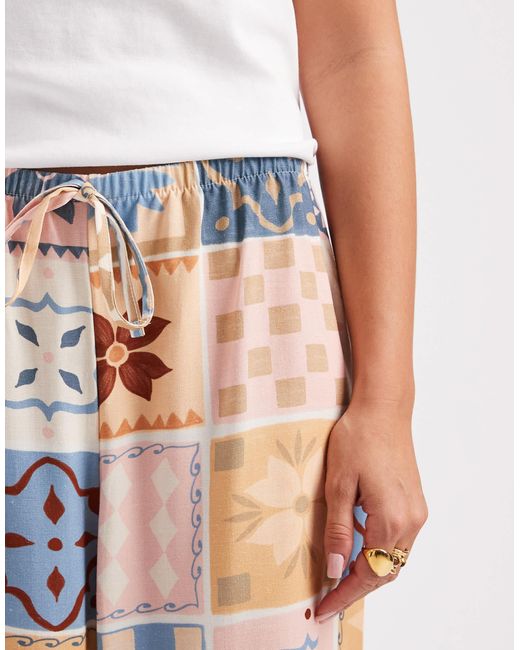 Pantalon à enfiler en lin mélangé à imprimé mosaïque ASOS en coloris Multicolor