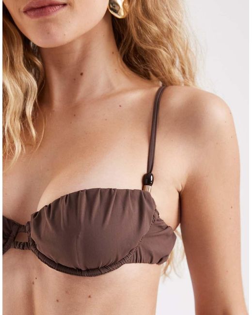 ASOS Natural Honey Piper Ruched Underwire Balcony Bikini Top