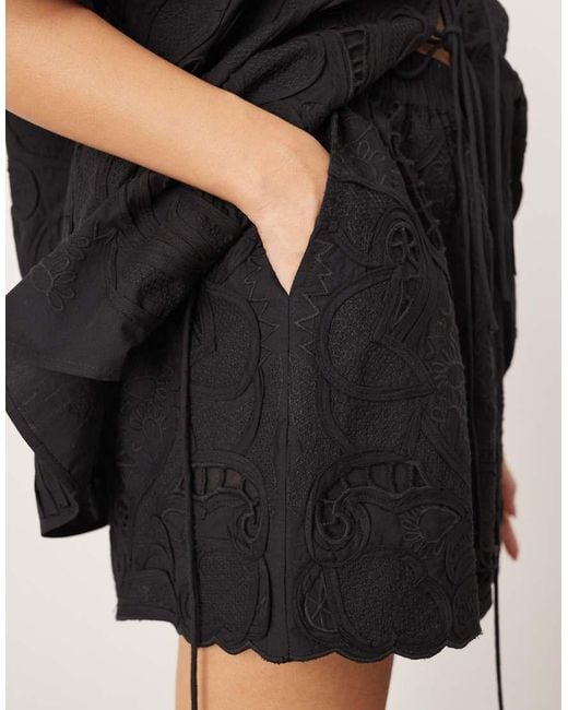 ARRANGE Black Cut Work Embroidered Shorts