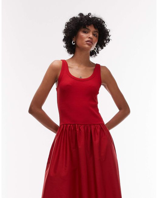 Robe longue avec partie tissée et partie en jersey avec ourlet volumineux & Other Stories en coloris Red