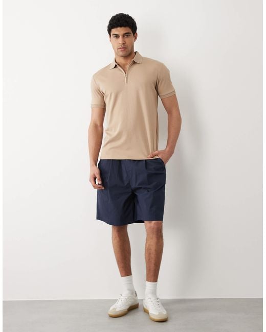 SELECTED Blue Half Zip Polo for men