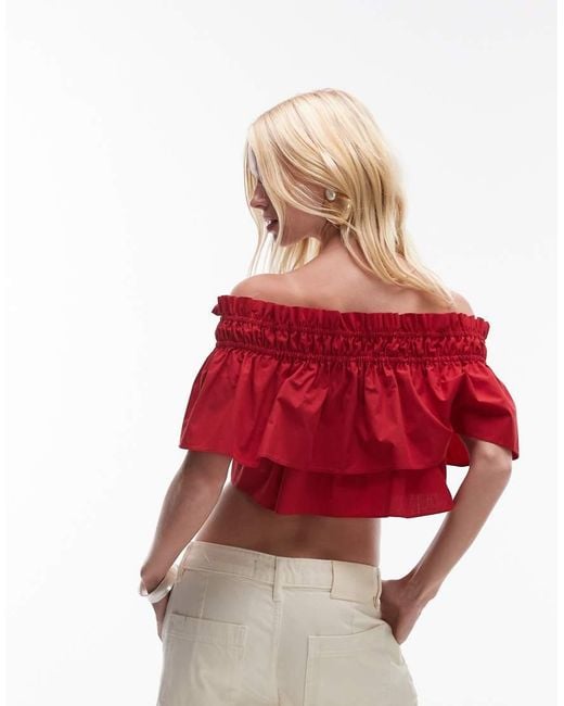 Mango Red Featuring Kaia Gerber Premium Cotton Shir Detail Bandeau Top