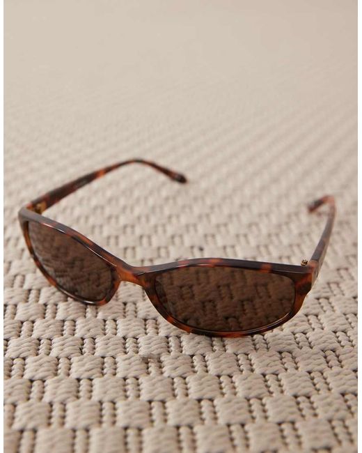 ASOS Brown Slim Oval Wrap Sunglasses for men