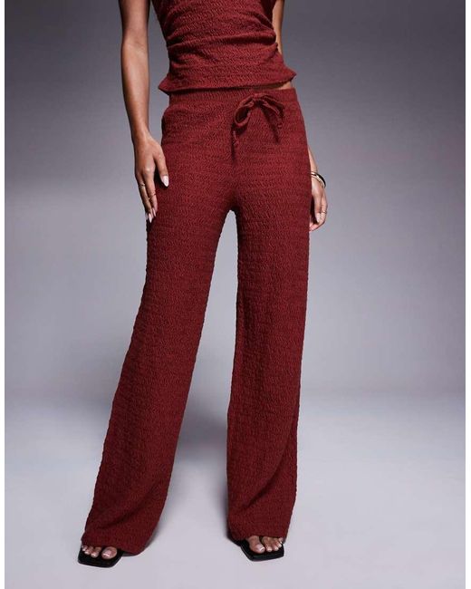 ASOS Broek Met Wijde Pijpen, Elastische Taille En Textuur in het Red