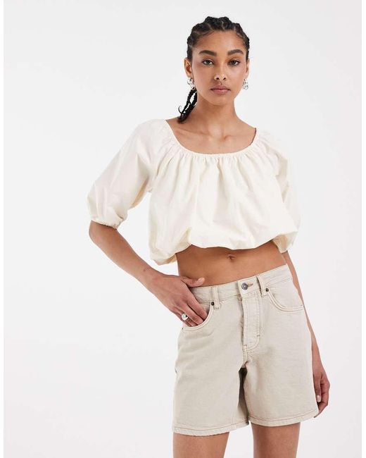 ASOS White Cropped Poplin Bubble Top