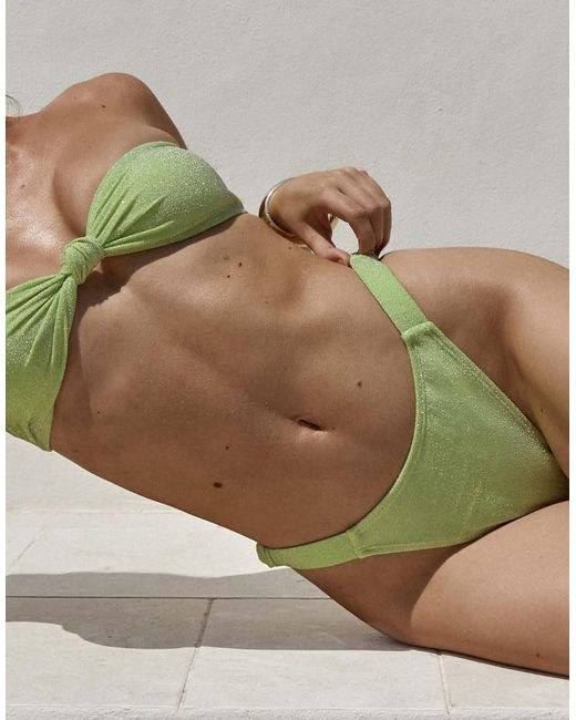 The Frolic Green Exclusive Glitter High Leg Ruched Side Detail Bikini Bottoms Co-ord