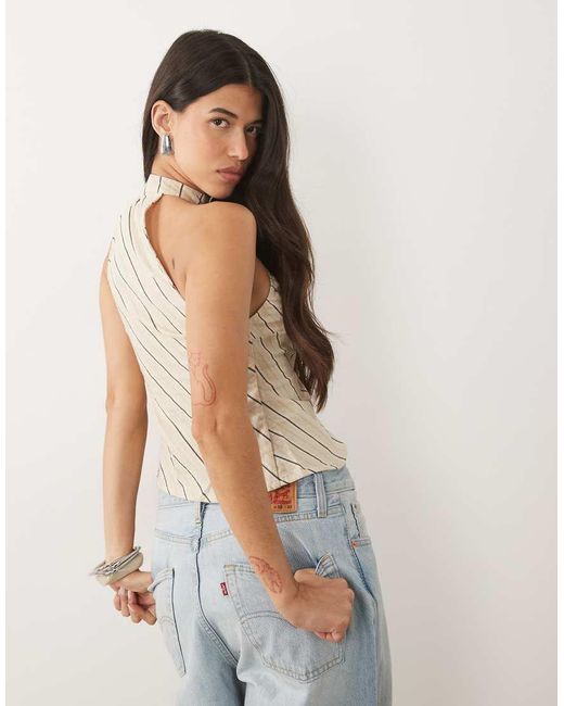 Motel Metallic iggya Asymetric Button High Neck Top